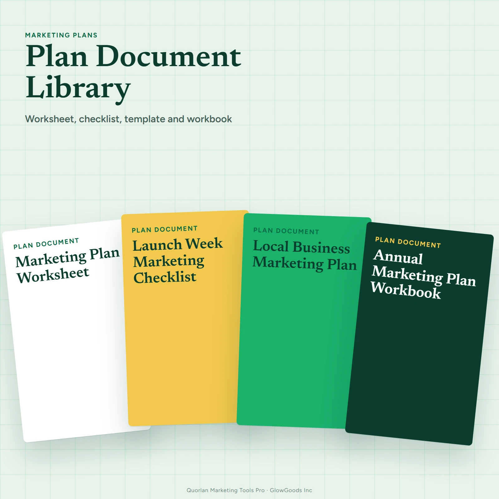 Marketing plan documents arranged together as a library of plan pages